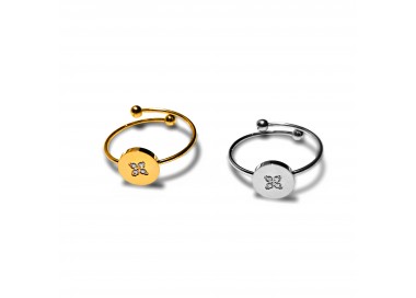 Bague Bouton et Zircon, 2 couleurs Or jaune ou Or blanc.